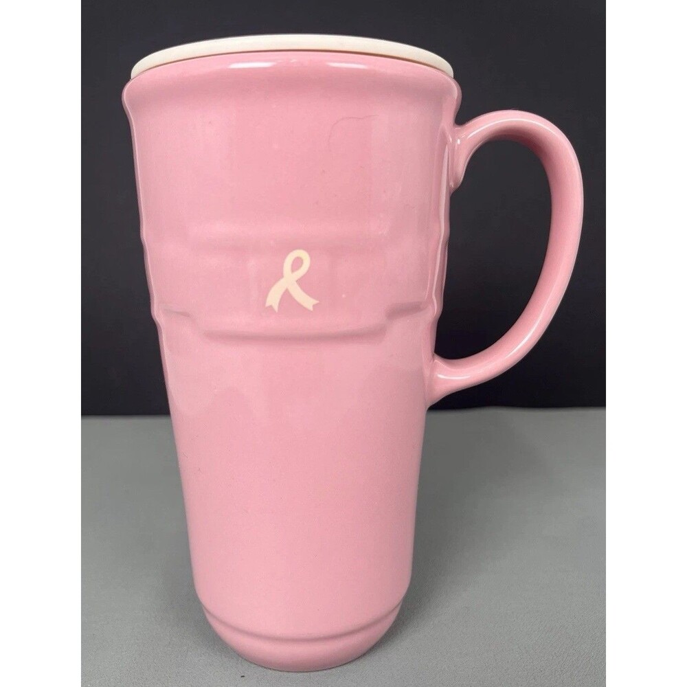 Longaberger Pottery 'Horizon of Hope' Pink 16 Oz. Tall Travel Mug Breast Cancer